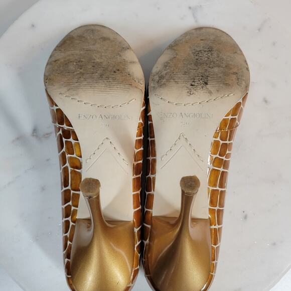 Enzo Angiolini Womens Shoes 7.5 Orange Leather Giraffe Print Open Toe Pump Heels - Picture 16 of 16